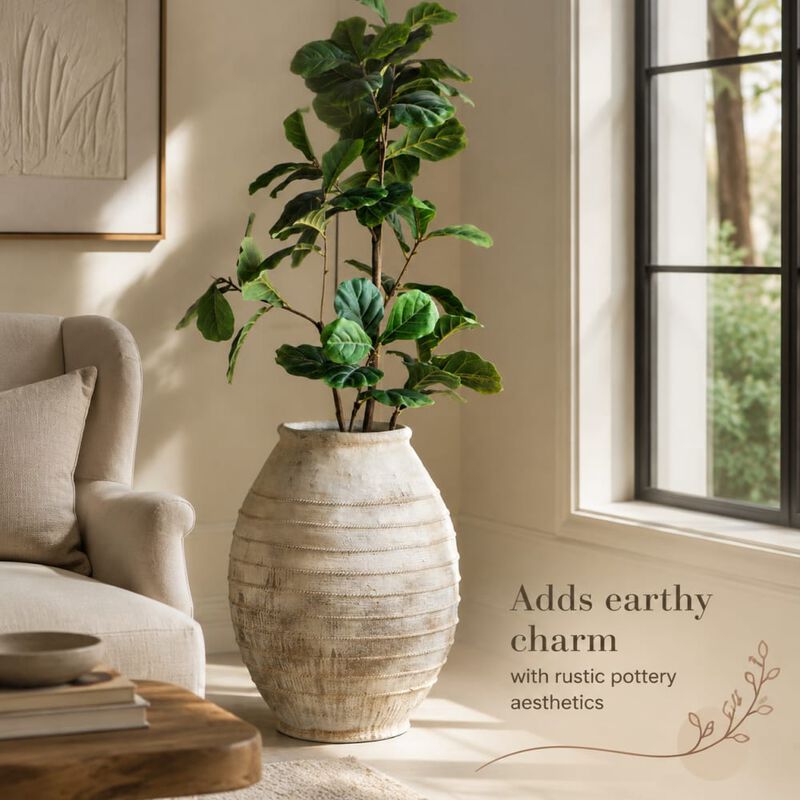 WOW PIONEER Large Decorative Ridged Flower Pot with Distressed Finish for Large Plants or Small Trees in Home and Garden Spaces image number 4