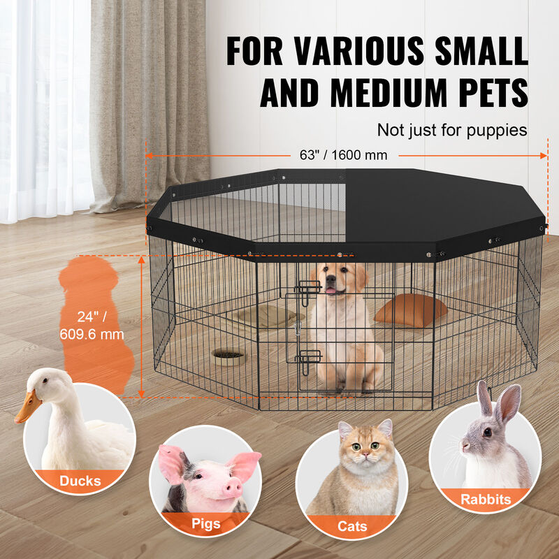VEVOR Dog Playpen 8 Panels Foldable Metal Dog Exercise Pen with Top Cover 24" H image number 5