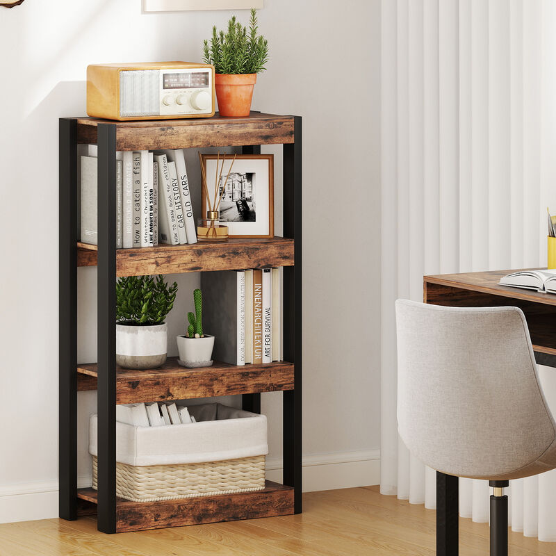 Modern 4-Tier Bookcase with Wooden Shelves and Dual Anti-Tipping Devices
