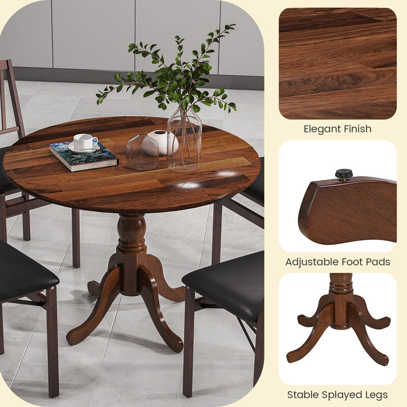 Wooden Dining Table with Round Tabletop and Curved Trestle Legs.