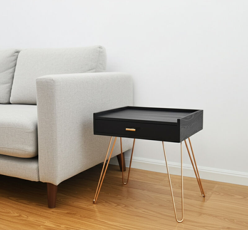 Hivvago 24 Inch  Gold And Black End Table With Drawer