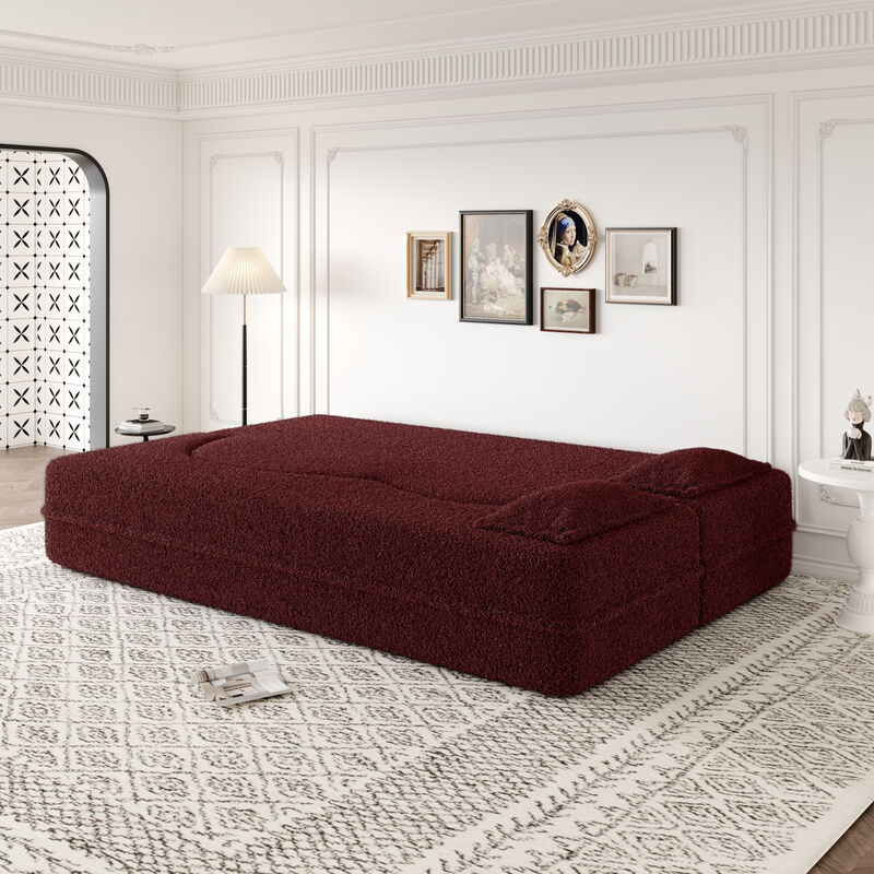 Modern Floor Sofa with 2 Pillows, Convertible Foam Sleeper Sofa Bed for Living Room image number 5