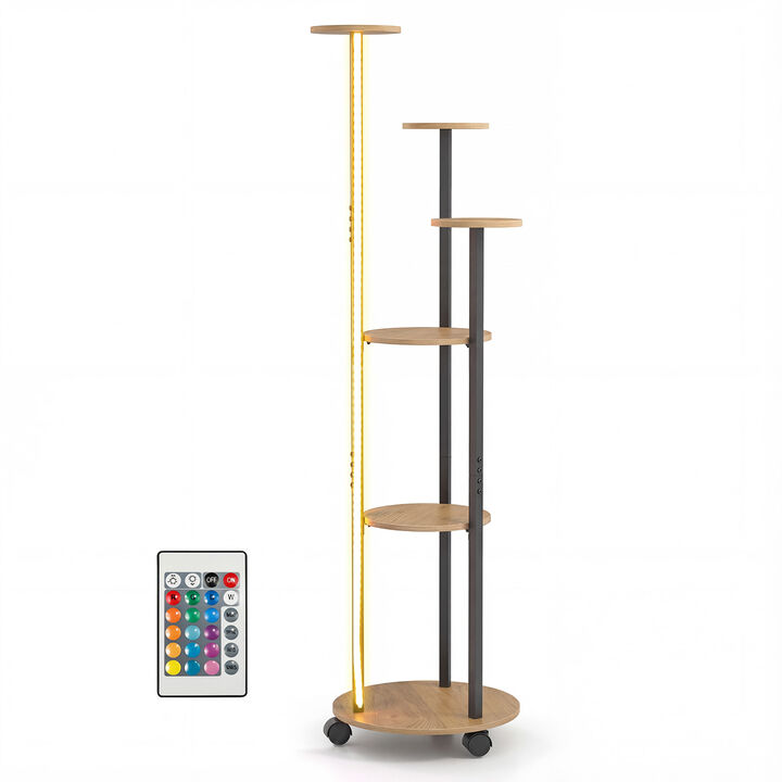 Tall 6-Tier Plant Stand with RGB Lighting and Rolling Wheels for Indoor Plants