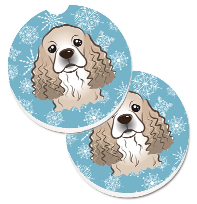 Caroline's Treasures Snowflake Cocker Spaniel Set of 2 Cup Holder Car Coasters BB1650CARC, 2.56, Multicolor