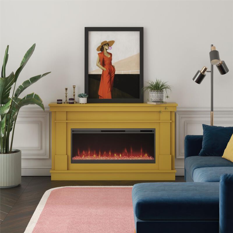 Waverly Wide Mantel with Linear Electric Fireplace & Crystal Ember Bed