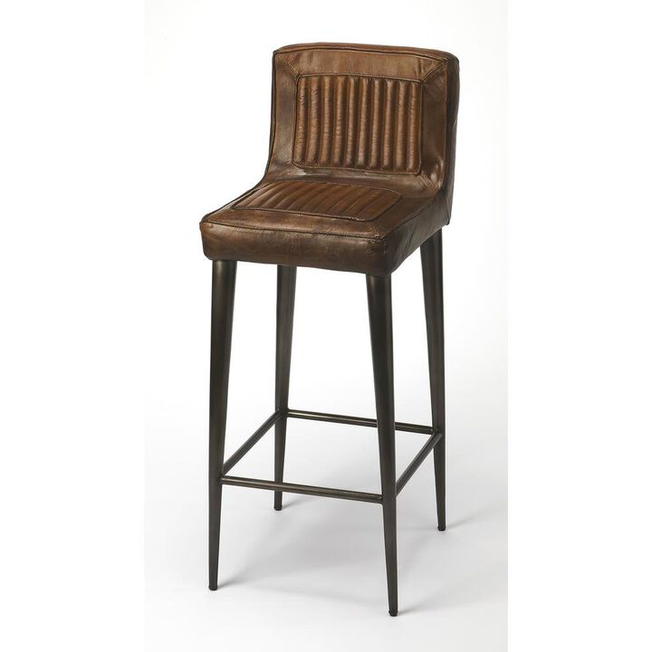 Starlight Canyon Home Brown Leather Bar Stool &ndash; Bar Height Stool for Kitchen Island Seating