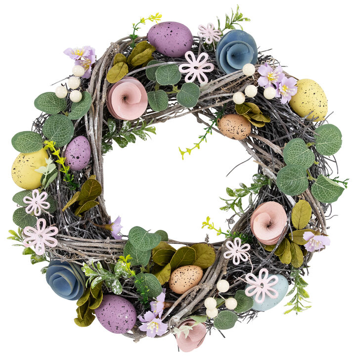 Speckled Eggs and Flowers Easter Wreath - 13"