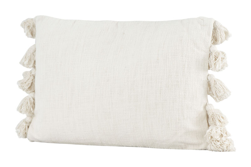 Woven Cotton Slub Lumbar Pillow with Tassels, Cream image number 3