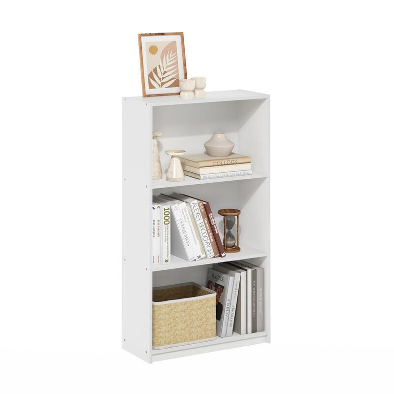 Basic 3-Tier Bookcase Storage Shelves, White/White