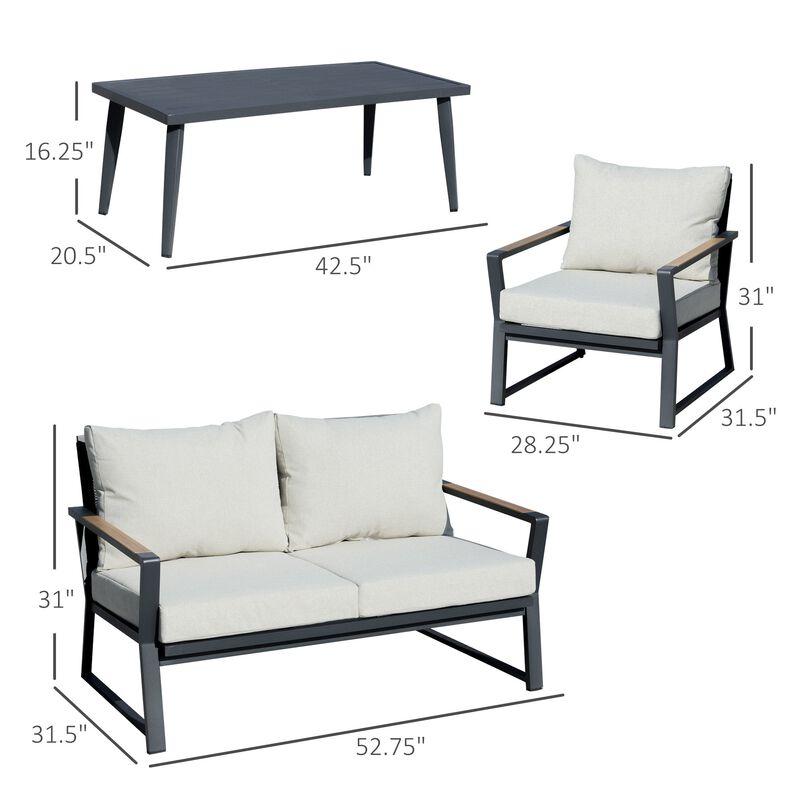 Cream Patio Set: 4-Piece Aluminum Furniture with Loveseat and Table image number 2