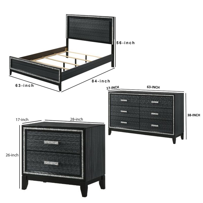 Queen Size Bedroom Set, Black Finish, 4-Piece Set with Bed, 2 Nightstands and Dresser image number 7