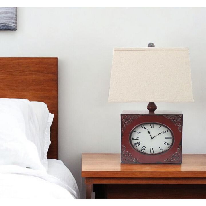 Hivvago 22" Distressed Red Metal Bedside Lamp With Beige Shade