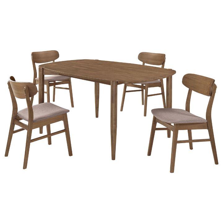 Dora 5pc Dining Table n 4 Chairs Set, Curved Scandinavian, Walnut Brown - Benzara