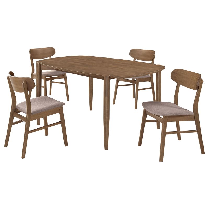 Dora 5pc Dining Table n 4 Chairs Set, Curved Scandinavian, Walnut Brown - Benzara
