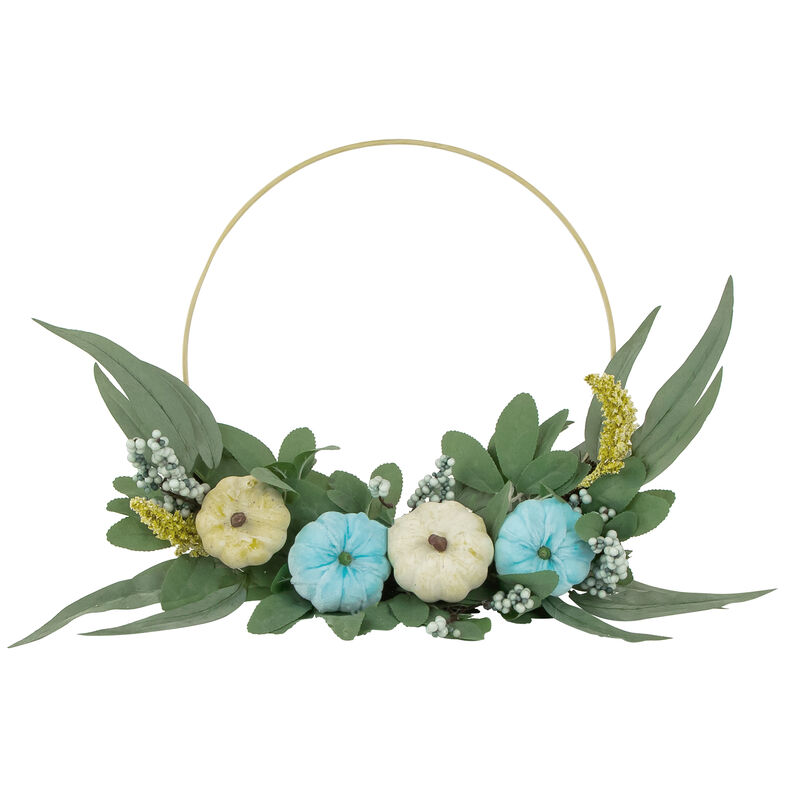 Blue Pumpkins and Foliage Thanksgiving Artificial Half Wreath  18-Inch image number 1