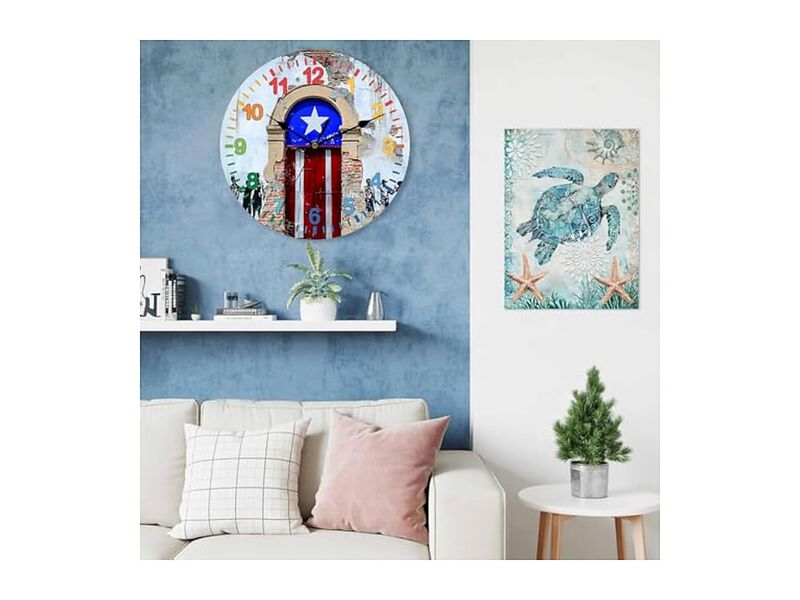 Puerto Rico Flag Country Rustic Shabby Wall Clock 14 Inch Silent Non Ticking image number 2
