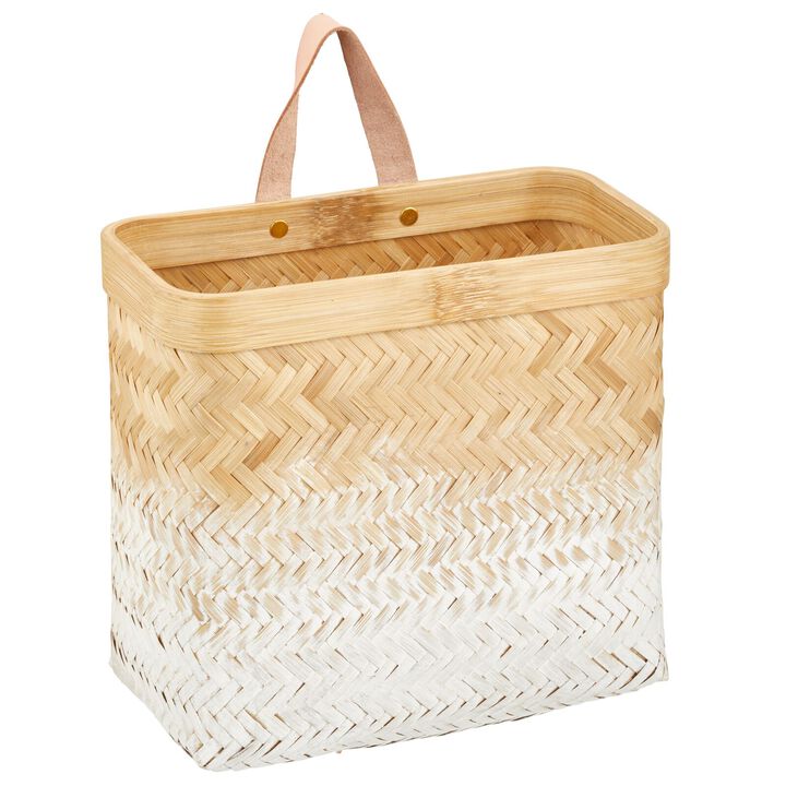 mDesign Woven Ombre Bamboo Hanging Wall Storage Organizer Basket, Natural/White