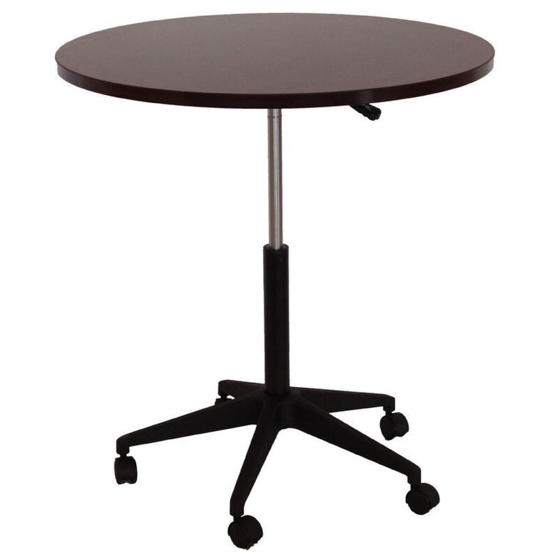 Mobile Table w Casters, Round Wood Top, Height Adjustable, Brown 27-38 Inch image number 0