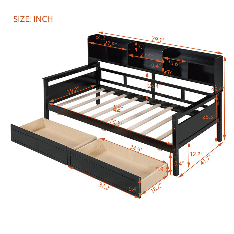 Merax Multi-Functional Daybed with Storage Drawers & Shelf image number 7
