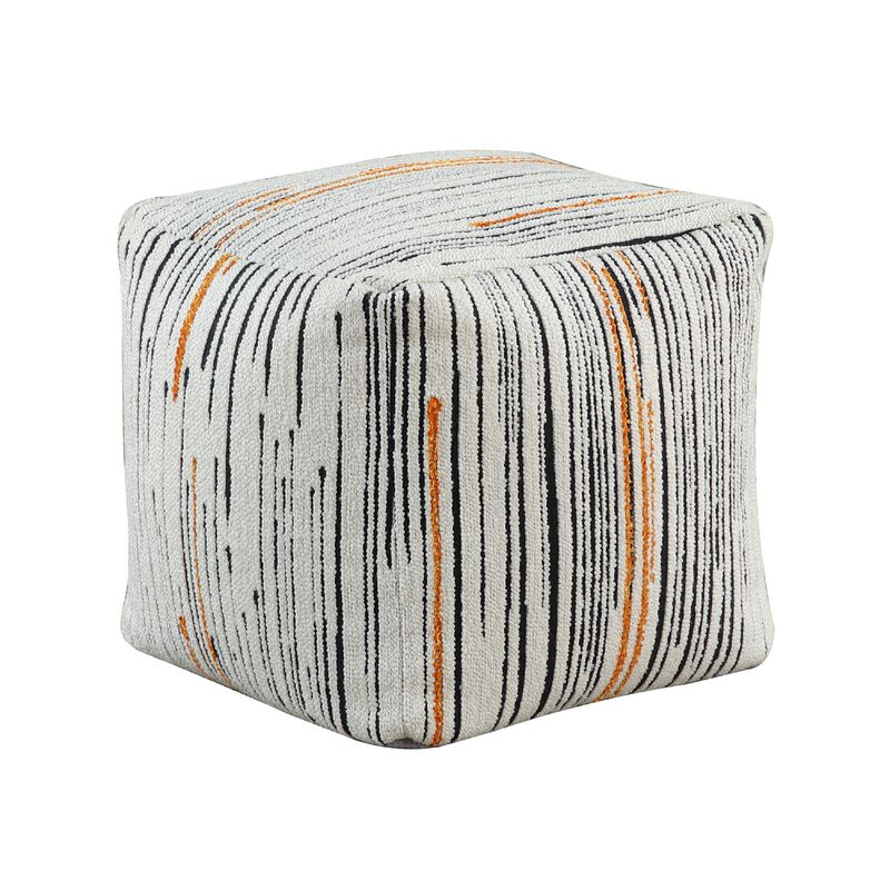 Modern Pouf Ottoman, Multicolor Vertical Striped Jacquard, 16 Inch