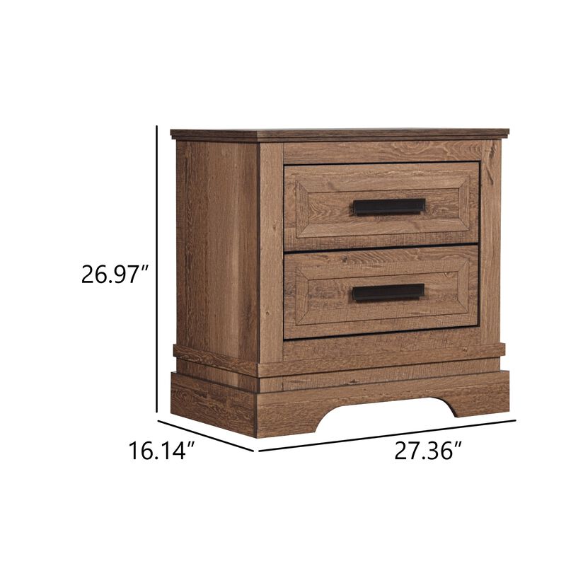Covy Nightstand, 2 Drawers w Bar Handles, Bracket Feet, Natural Brown image number 5