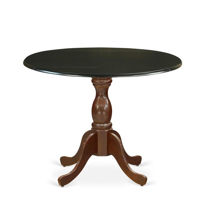 East West Furniture Kitchen Table with Drop Leaves - Black Table Top and Mahogany Pedestal Leg Finish