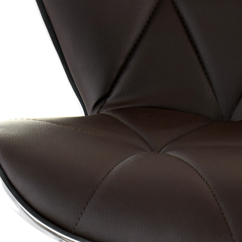 Elama 2 Piece Diamond Tufted Faux Leather Adjustable Bar Stool in Brown with Chrome Trim and Base