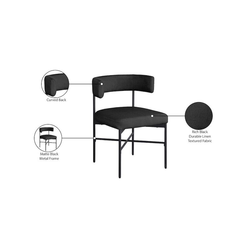 Meridian Furniture Rivage Black Durable Linen Textured Fabric Dining Chair, Set of 2