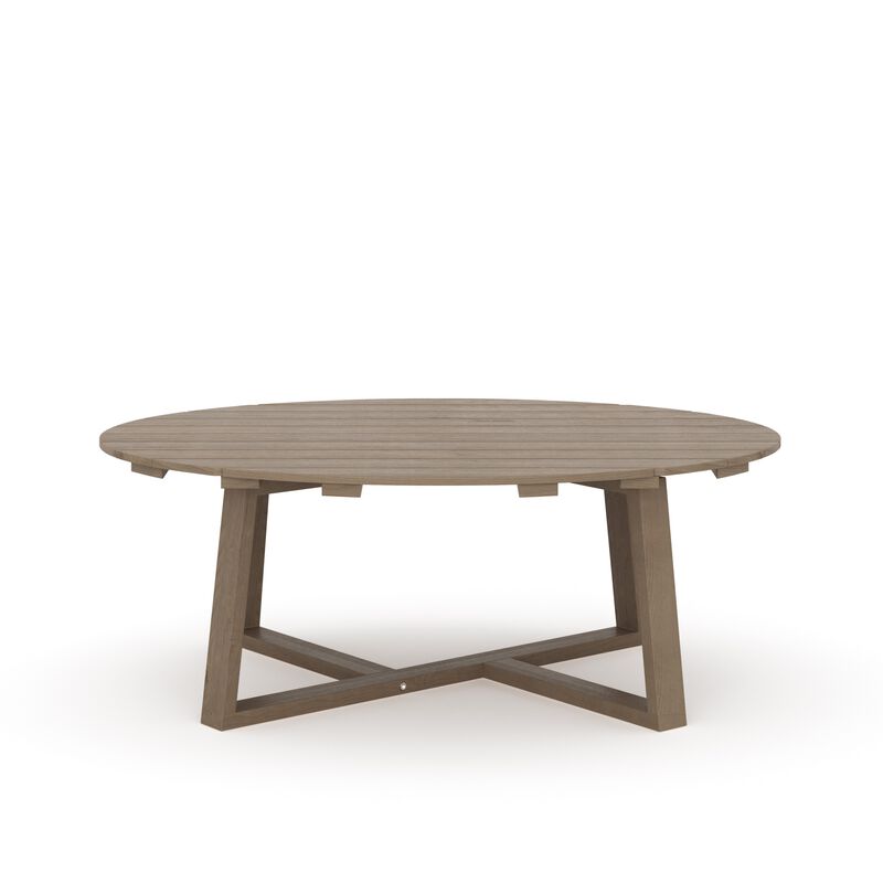 Azy Outdoor Coffee Table, 45 Inch Oval Natural Brown Solid Wood Top - Benzara