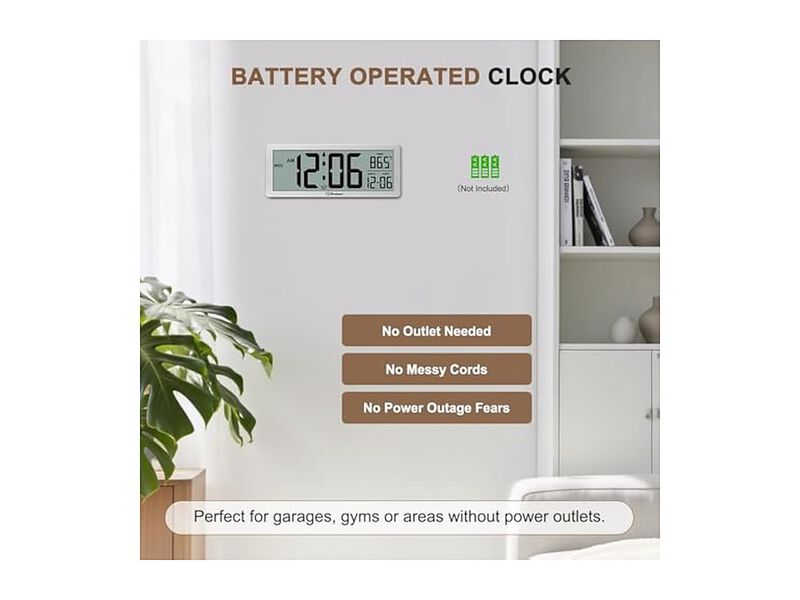 Digital Backlight Temperature Date Day Wall Clock 5 Inch Black Battery Operated image number 2