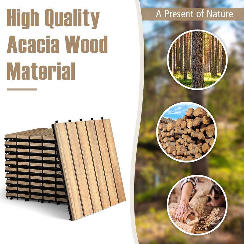 Acacia Wood Interlocking Tile Flooring - 10 Piece