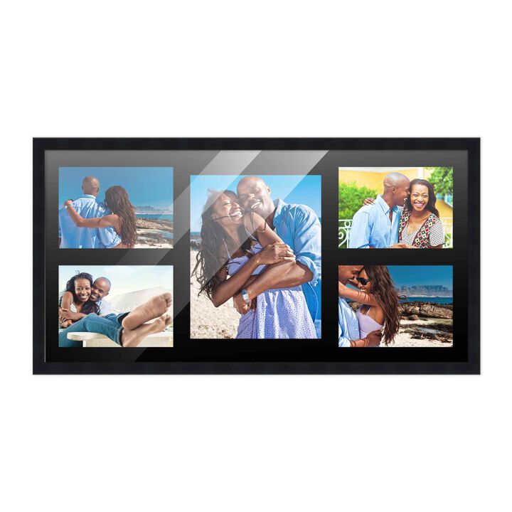 12x24.5 Wood Collage Frame with a Black Mat for 8x10 & 5x7 Pictures