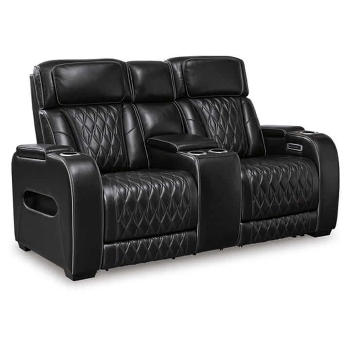 Boyin Power Recliner Loveseat, Black Faux Leather, USB Port, 75 Inch - Benzara