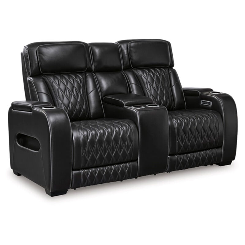 Boyin Power Recliner Loveseat, Black Faux Leather, USB Port, 75 Inch - Benzara