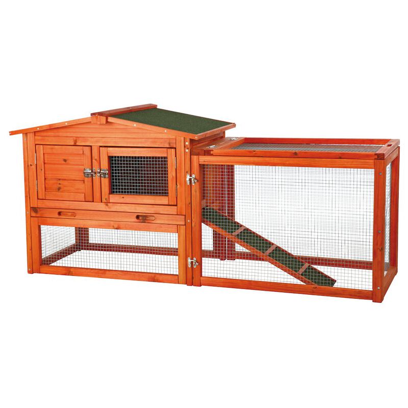 TRIXIE Weatherproof Outdoor 2-Story Wooden Small Animal Hutch, Run & Pull-Out Tray image number 0