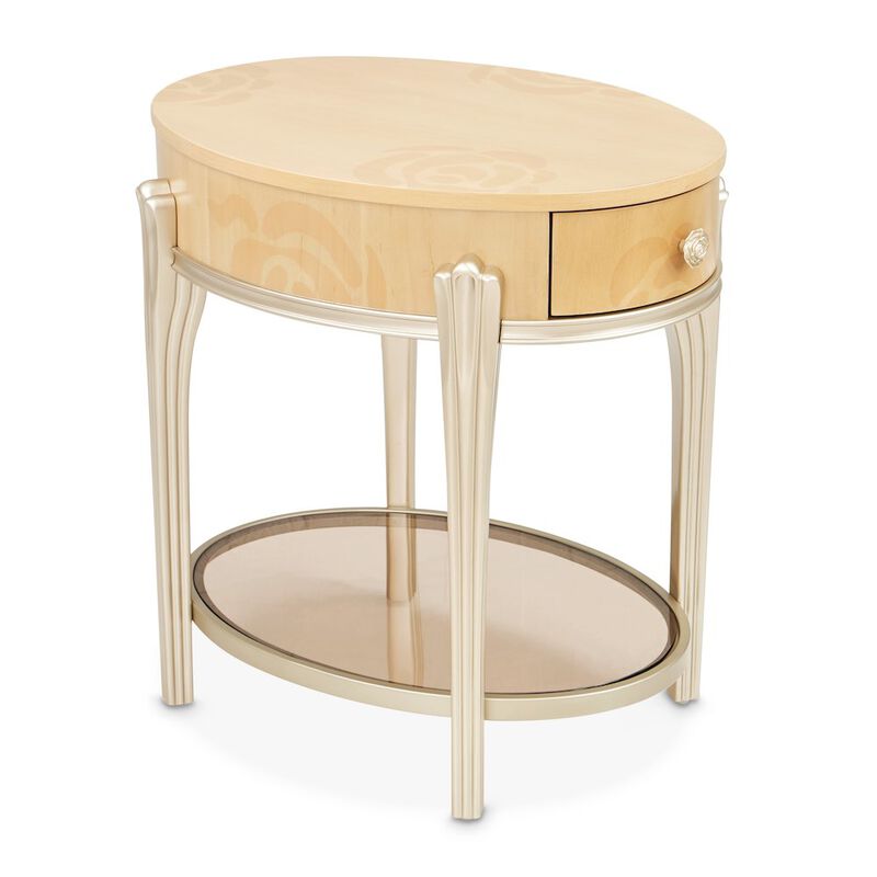 Michael Amini Camellia Field Oval End Table with Drawer - Caramel image number 4