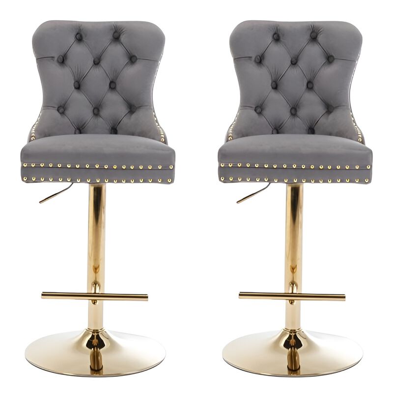 Swivel Barstools Modern Upholstered Counter Chairs with Tufted Back & Adjustable Seat for Kitchen & Bar - Set of 2