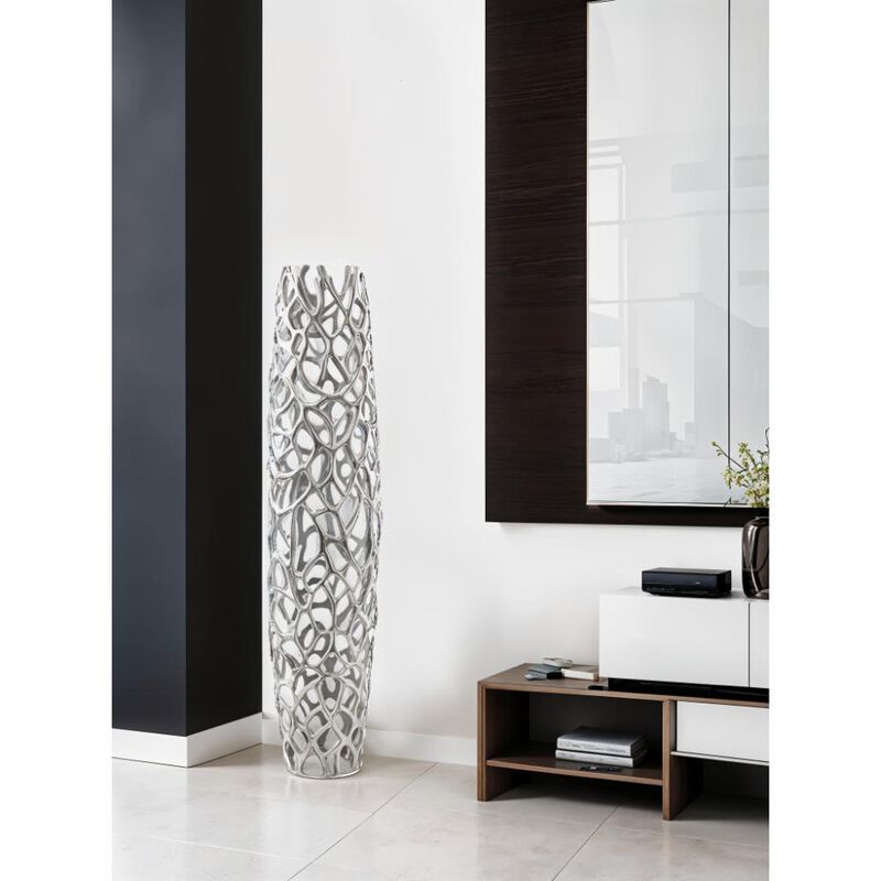 Hivvago 47 Inch Aluminum Silver Twigs Cylinder Floor Vase