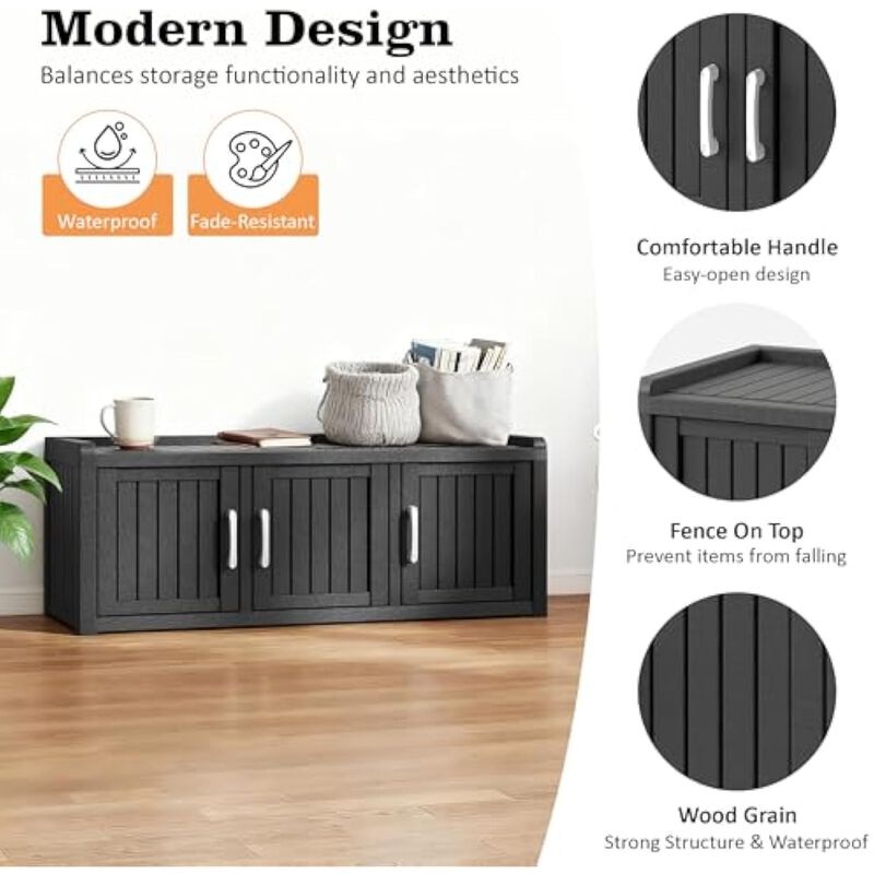 Entryway Shoe Storage Bench 3 Door Adjustable Shelves Black image number 3