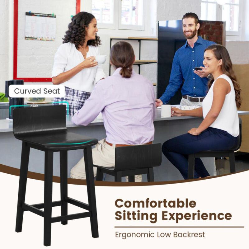 Hivvago Wood Bar Stools Set of 2 with Solid Back and Seat