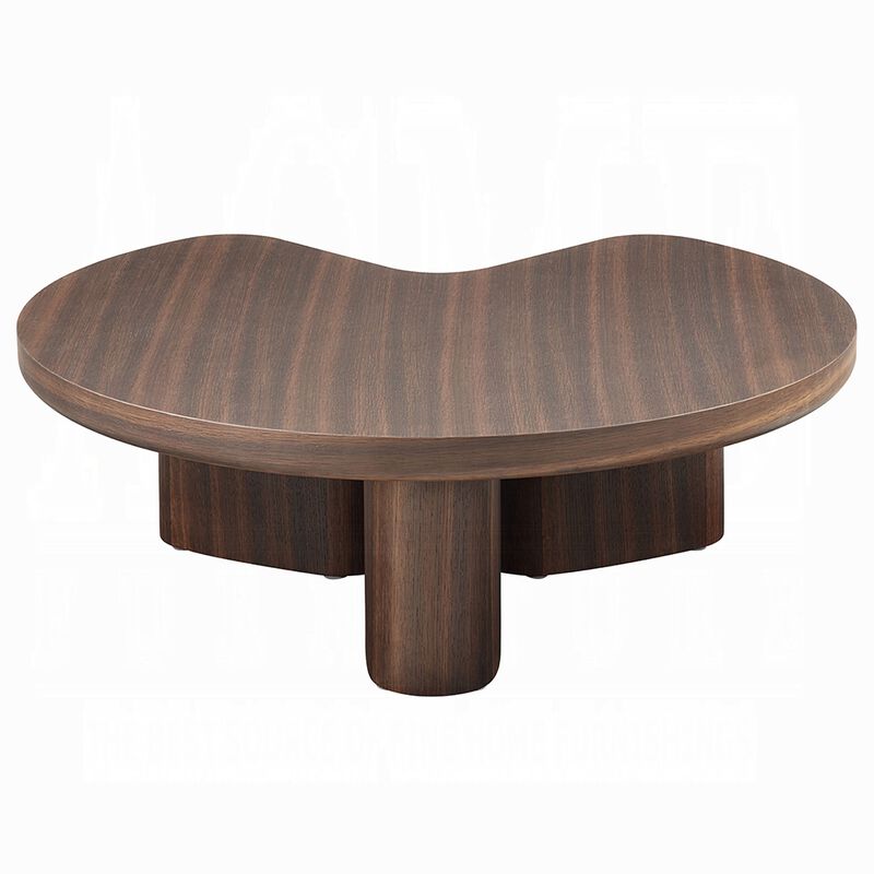 Yex Coffee Table, 35 Inch Curved Top with Pedestal Legs, Smoked Oak Brown image number 2