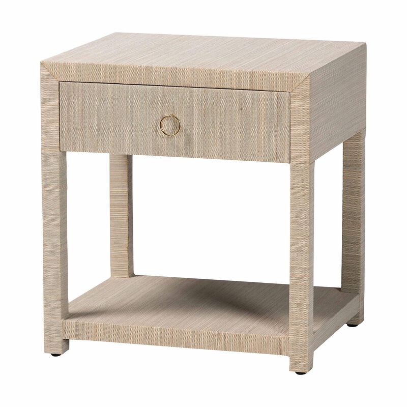 bali & pari Nata Bohemian Woven Natural Grasscloth 1 Drawer Nightstand