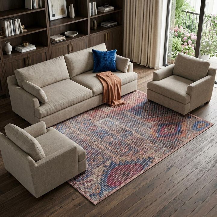 HomeRoots Floral Medallion Distressed Non Skid Area Rug