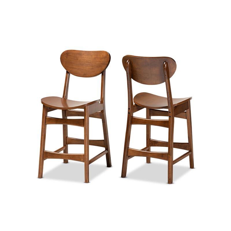 Baxton Studio Katya Mid-Century Modern Walnut Brown Finished Wood 2-Piece Counter Stool Set