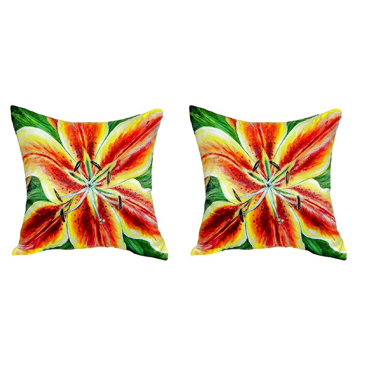 Pair Of Betsy Drake Yellow Lily No Cord Pillows 18 Inch X 18 Inch