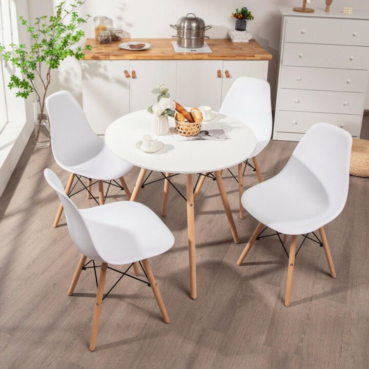 Hivvago 5 Pieces Table Set With Solid Wood Leg For Dining Room-White
