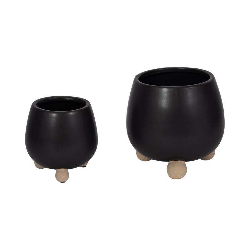 S/2 6/8" Knobby Feet Planters, Black image number 2