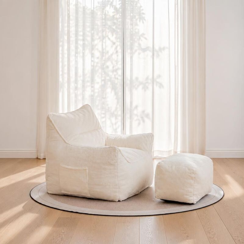 GOODSILO Soft Tufted Foam Filled Faux Fur Bean Bag Chair Comfy Lazy Sofa for Living Room Bedroom Ideal for Relaxing and Lounging image number 2