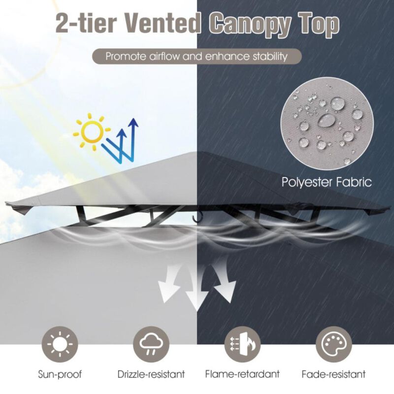 Hivvago 11 x 5 FT Grill Gazebo with Side Awning and Double-Tiered Top