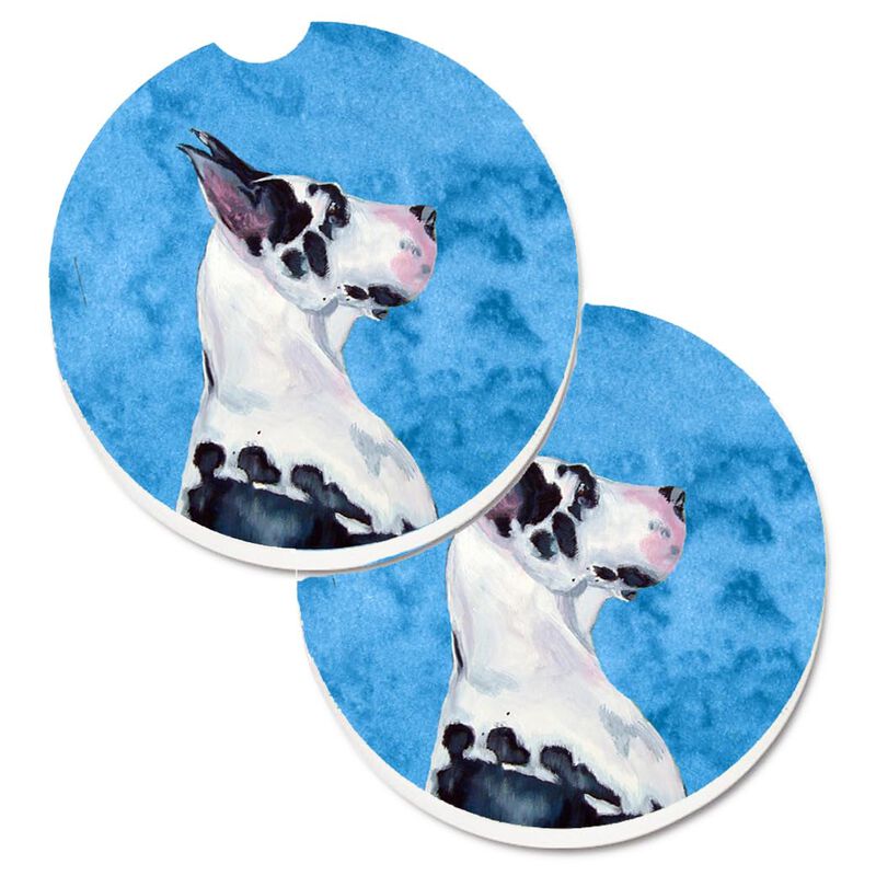 Caroline's Treasures Blue Great Dane Set of 2 Cup Holder Car Coasters LH9371BUCARC, 2.56, Multicolor image number 0